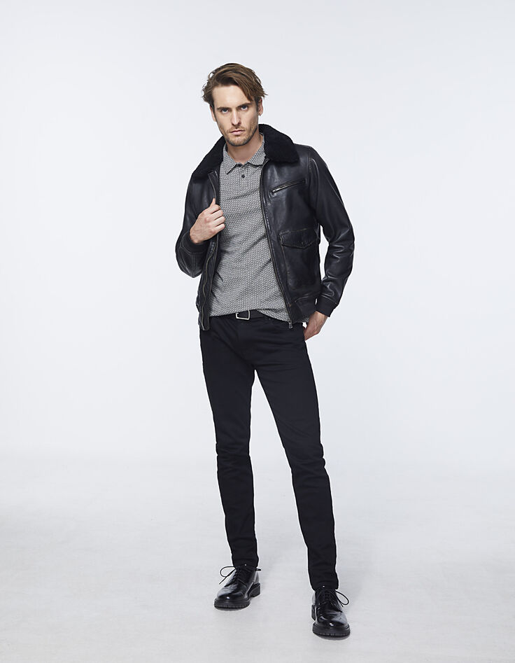 Men’s black Sherpa collar leather jacket-6