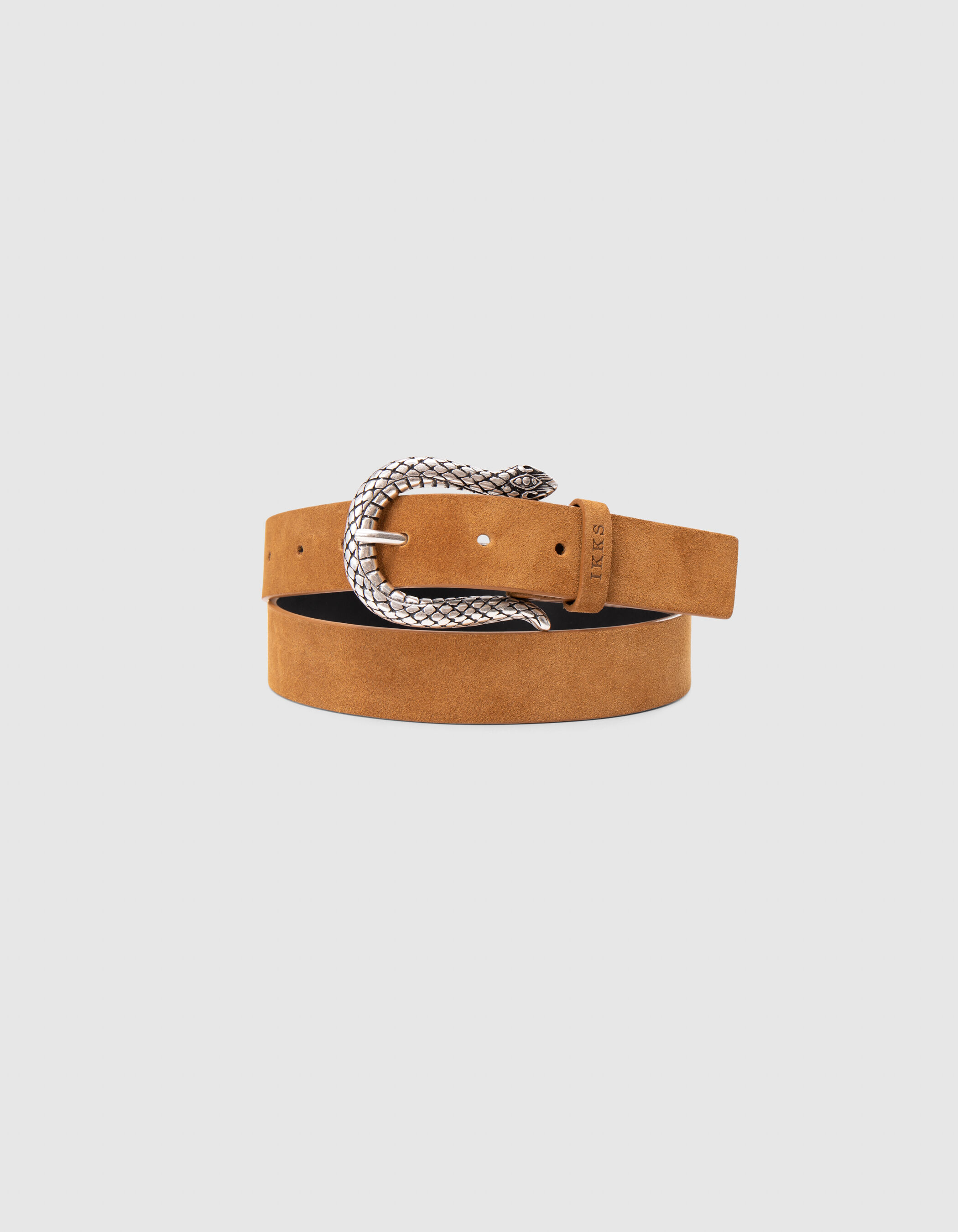 Ceinture beige cuir velours boucle gravee python Femme IKKS