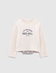 Sudadera color crudo 2 tejidos con mensaje bordado niña-1
