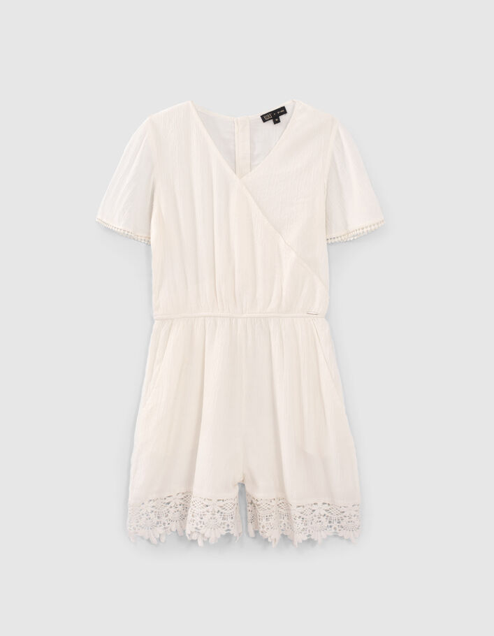 Girls' ecru lace-edged Ecovero® playsuit - IKKS