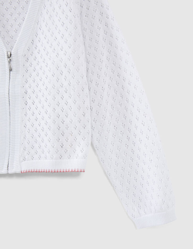 Cardigan écru tricot ajouré zippé fille-5