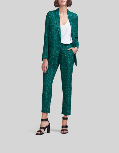 Pantalon de costume &eacute;meraude recycl&eacute; imprim&eacute; paon Femme - IKKS