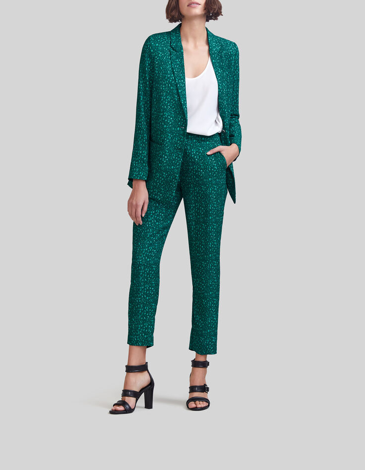 Pantalon de costume &eacute;meraude recycl&eacute; imprim&eacute; paon Femme-1