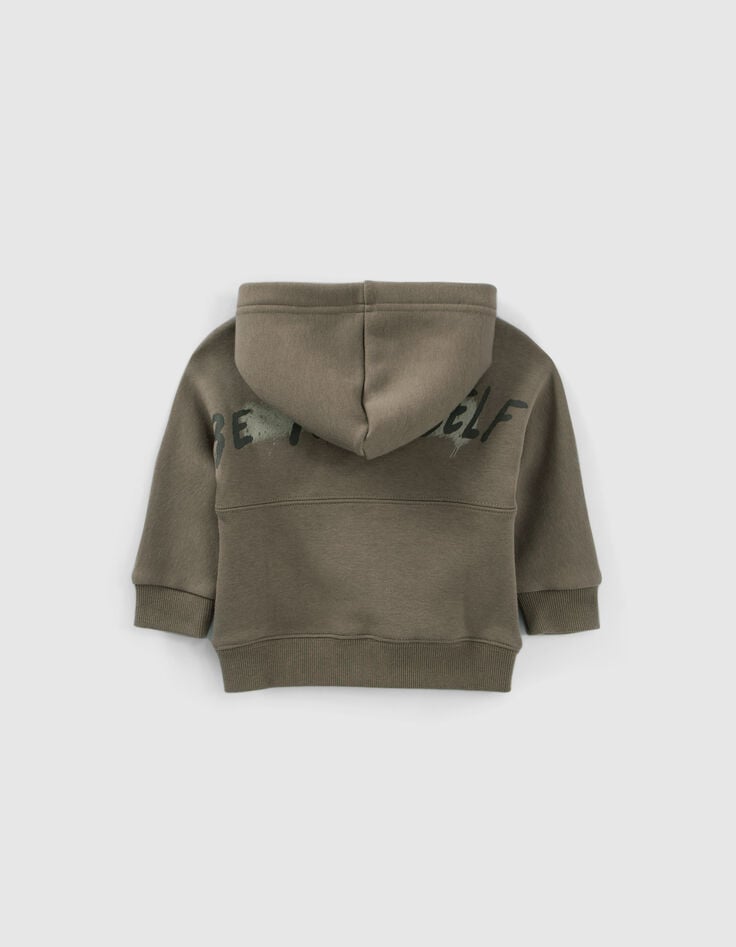 Baby boys’ khaki cardigan with XL print on back-3