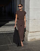 Bruine midi-jurk met zijsplitten Dames-1