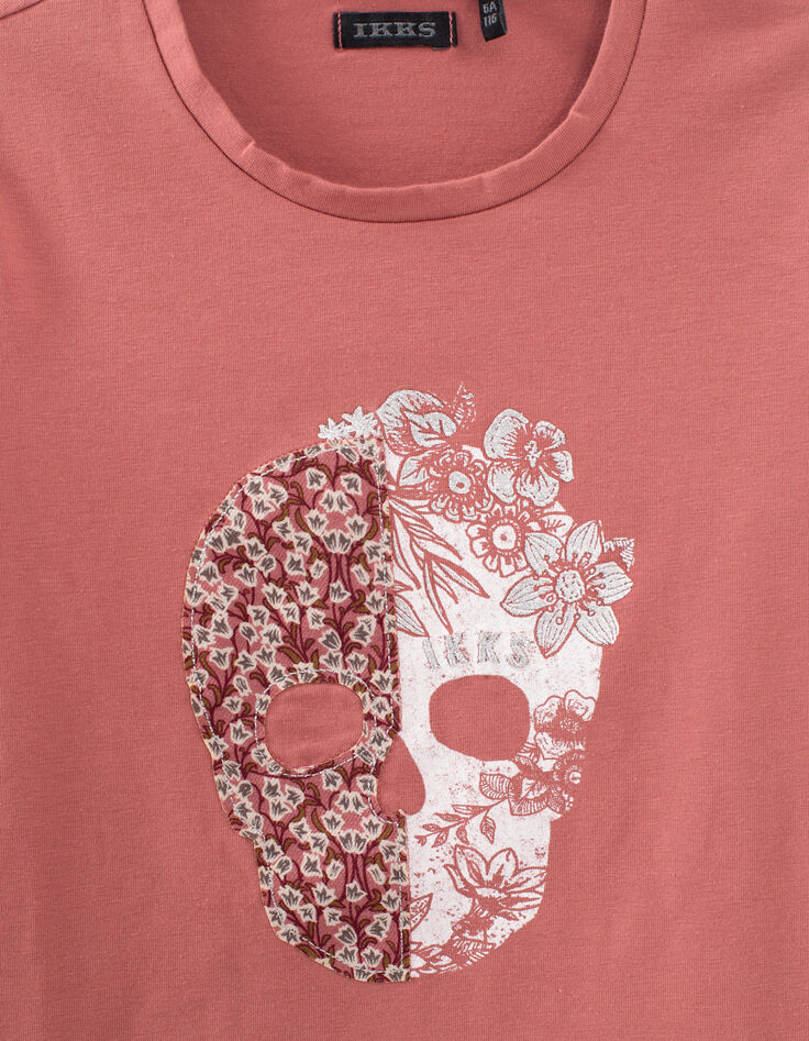 Camiseta rosa palo algod&oacute;n ecol&oacute;gico calavera ni&ntilde;a-2