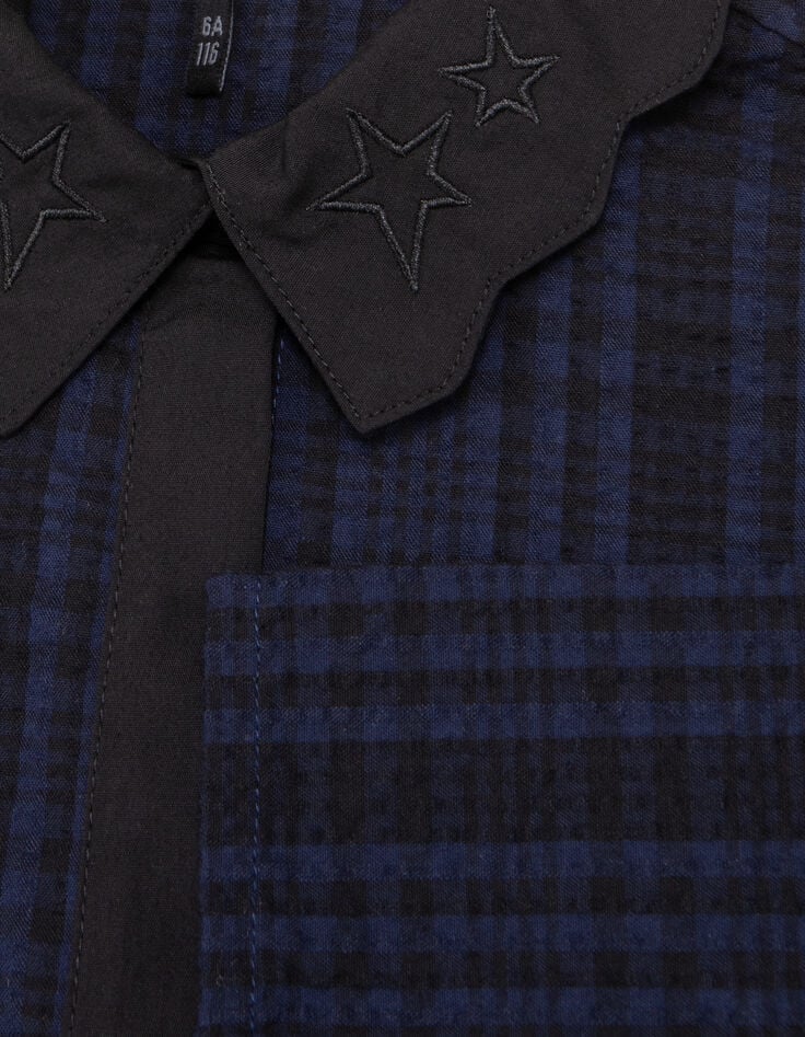 Girl's navy check cropped shirt-5