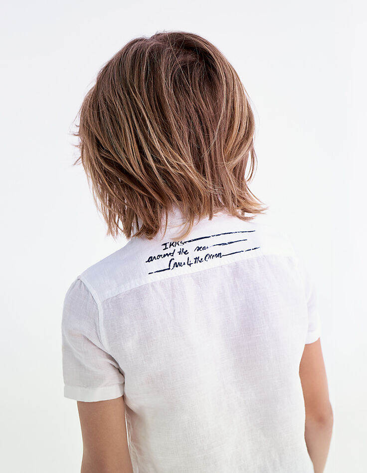 Boys’ off-white deep-dye-look cotton linen shirt-7