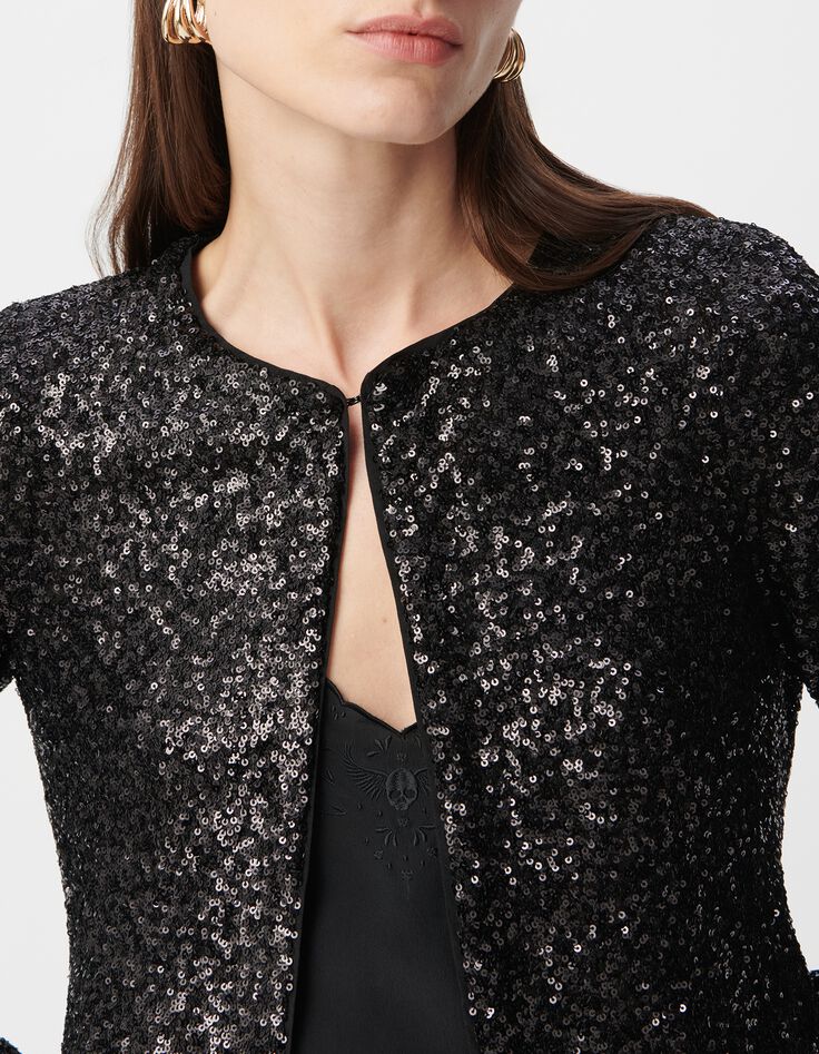 Women's short black jacket with sequin embroidery-4
