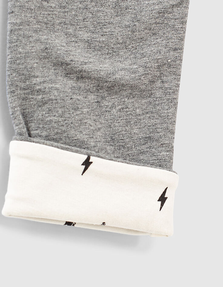 Leggings réversible gris et écru imprimé éclairs fille-7