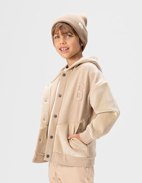 Cárdigan capucha cremallera beige bimaterial niño - IKKS