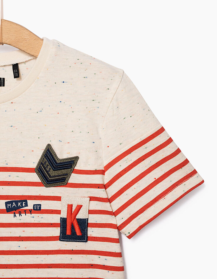 Camiseta marinera blanco roto y rojo niño -5