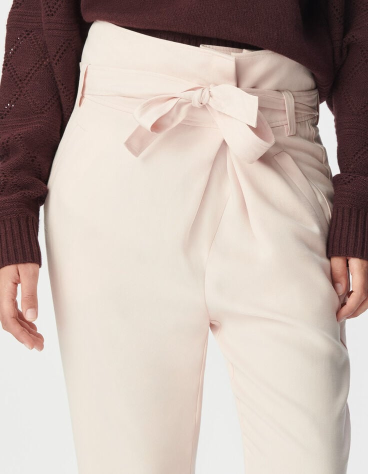 Pantalón de traje rosa cintura asimétrica mujer-5