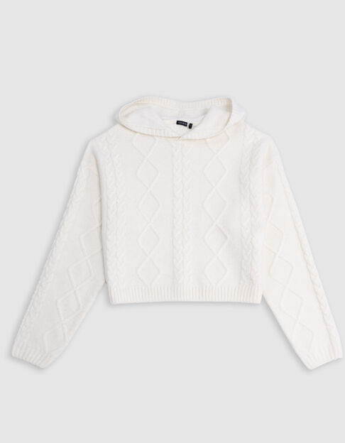 Pull beige à capuche tricot à torsades fille - IKKS