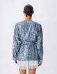 Veste oversize bleue brod&eacute;e sequins esprit kimono Femme-3