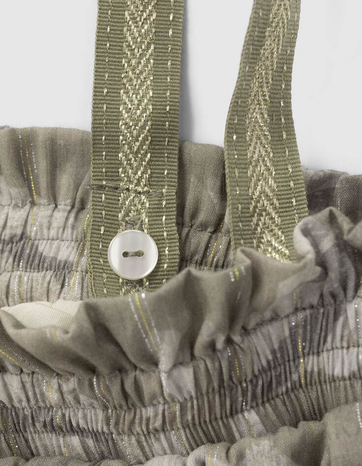 Khaki Mädchentop mit Camouflageprint und Streifen-6