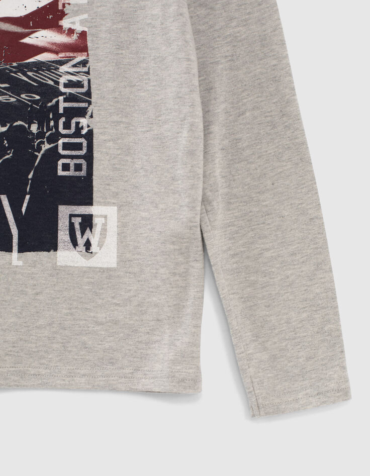 Grau meliertes Jungenshirt mit US-Flagge und Stadion -4