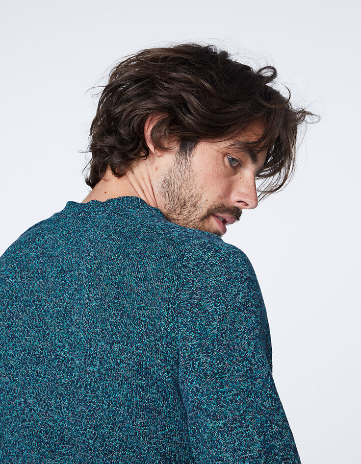 Pull camaïeu de vert en tricot mouliné Homme-5