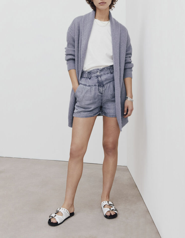 Cardigan gris chiné en maille effet poil femme-7
