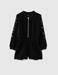 Girls’ black playsuit with decorated sleeves -1