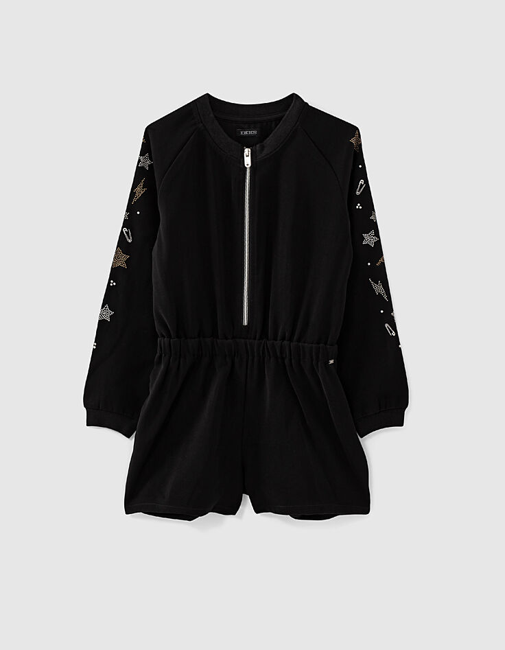 Girls’ black playsuit with decorated sleeves -1