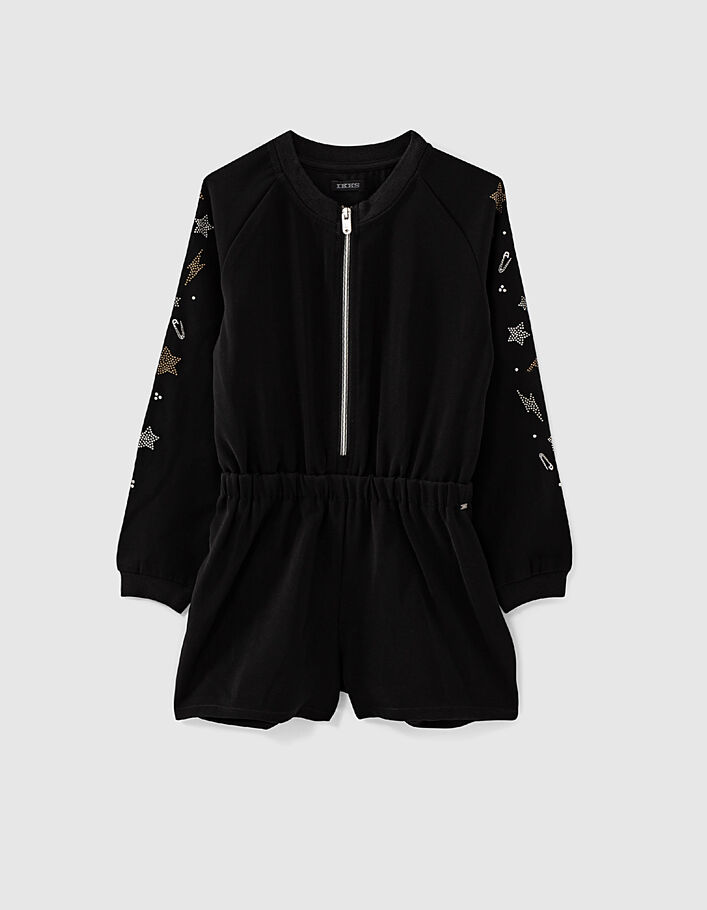 Girls’ black playsuit with decorated sleeves  - IKKS