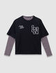 T-shirt 2-en-1 rayé et t-shirt noir manches courtes fille-3