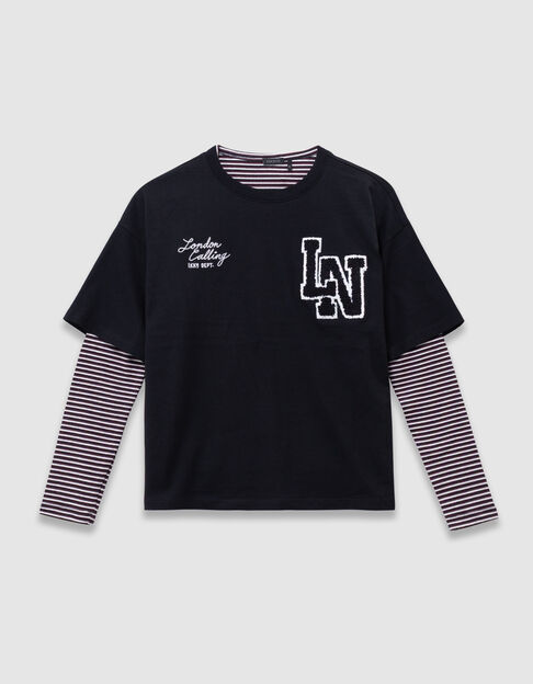 2-in-1 gestreept T-shirt en zwart T-shirt korte mouwen - IKKS