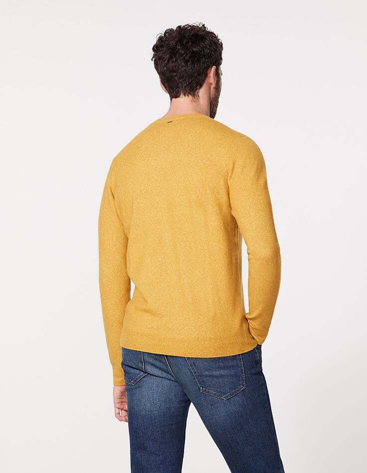 Pull jaune ocre tricot laine mélangée Homme-3