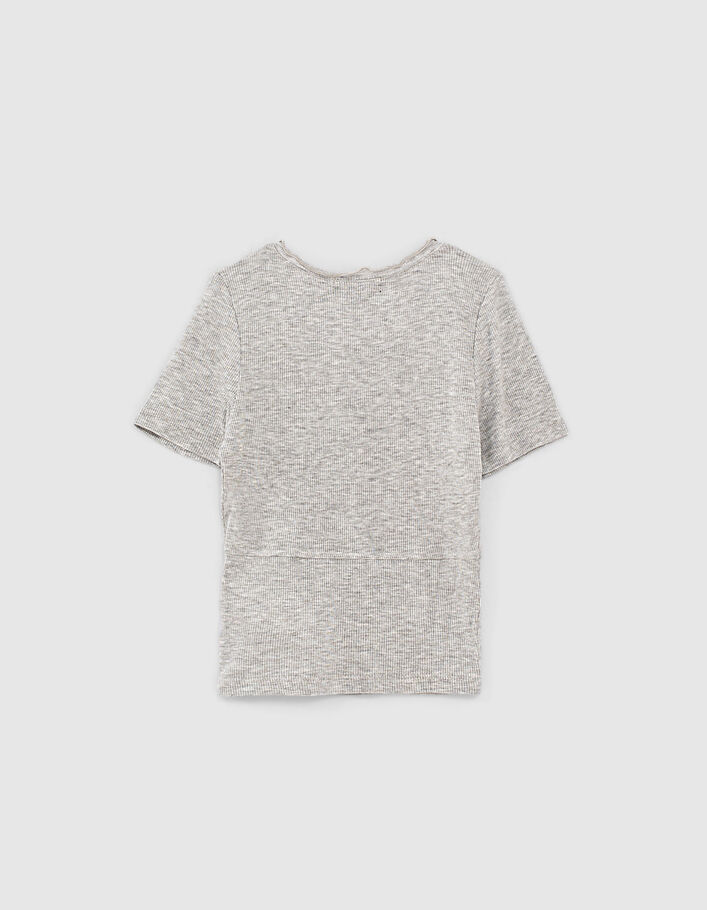 Graues Rippenstrick-T-Shirt für Mädchen, Cropped-Fit - IKKS