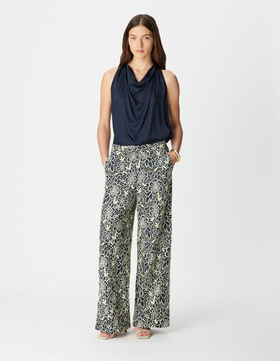 Women's satin navy sleeveless top - IKKS