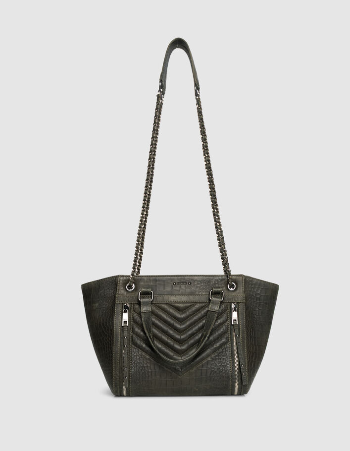 Women's khaki croc-look leather 1440 tote bag Size M IKKS