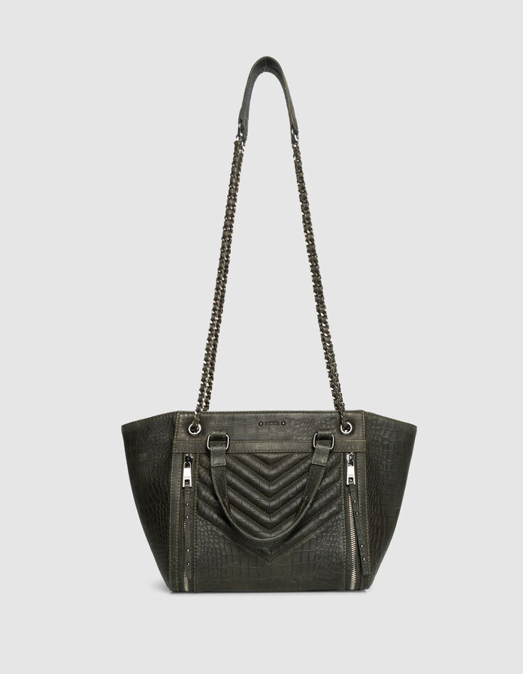 Khaki Cabas-Tasche 1440 Leder Kroko-Effekt Größe M Damen-2