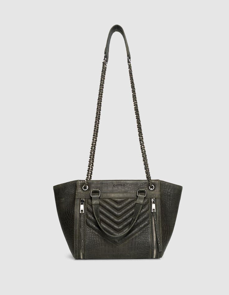 Khaki Cabas-Tasche 1440 Leder Kroko-Effekt Größe M Damen-2 Khaki Cabas-Tasche 1440 Leder Kroko-Effekt Größe M Damen-2
