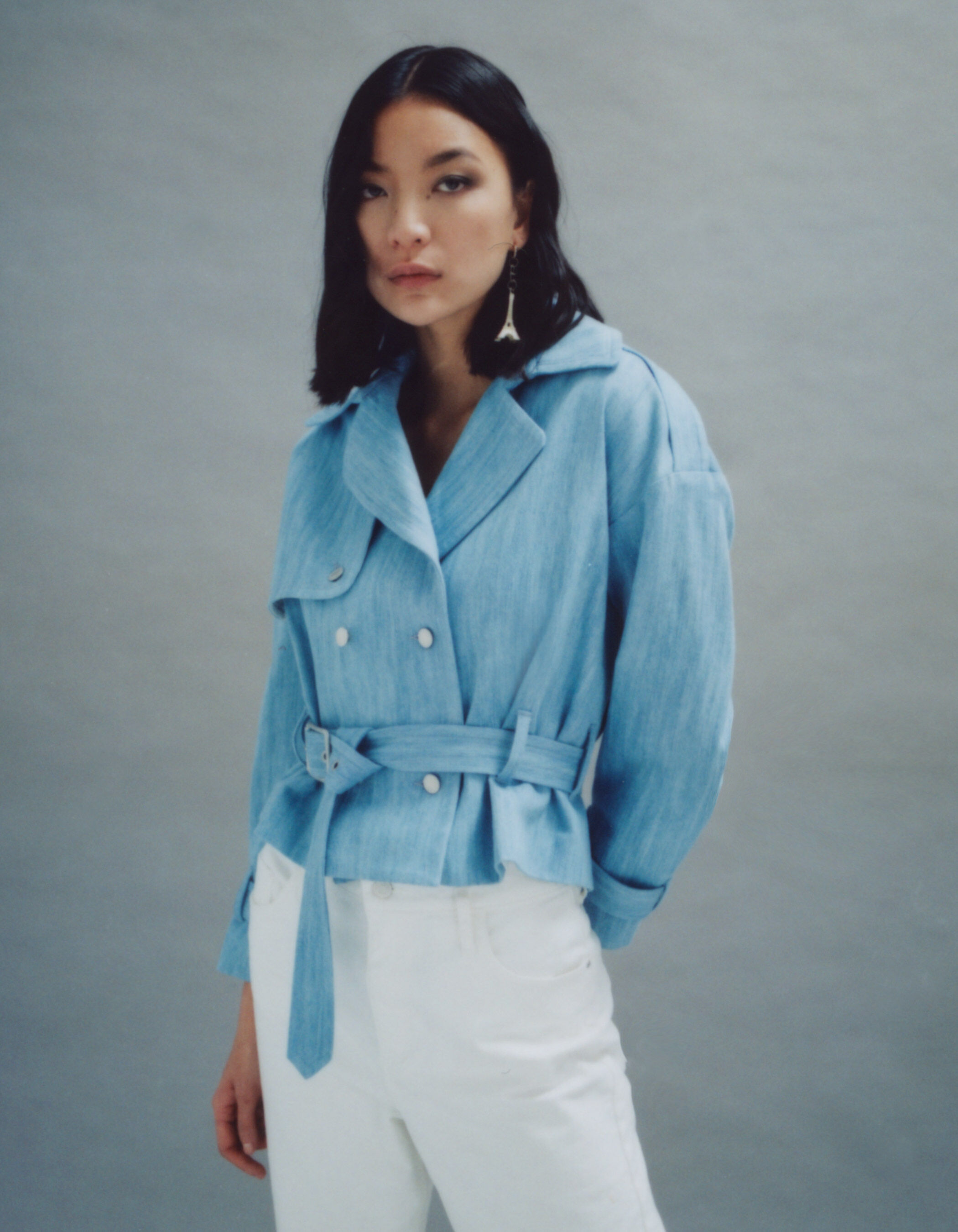 Blue short trench coat hotsell