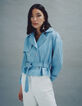 Women’s light blue denim short trench coat-1