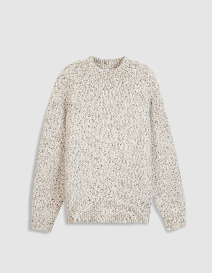 Women's Beige High-Neck Sweater in Yarn-Dyed Knit-6