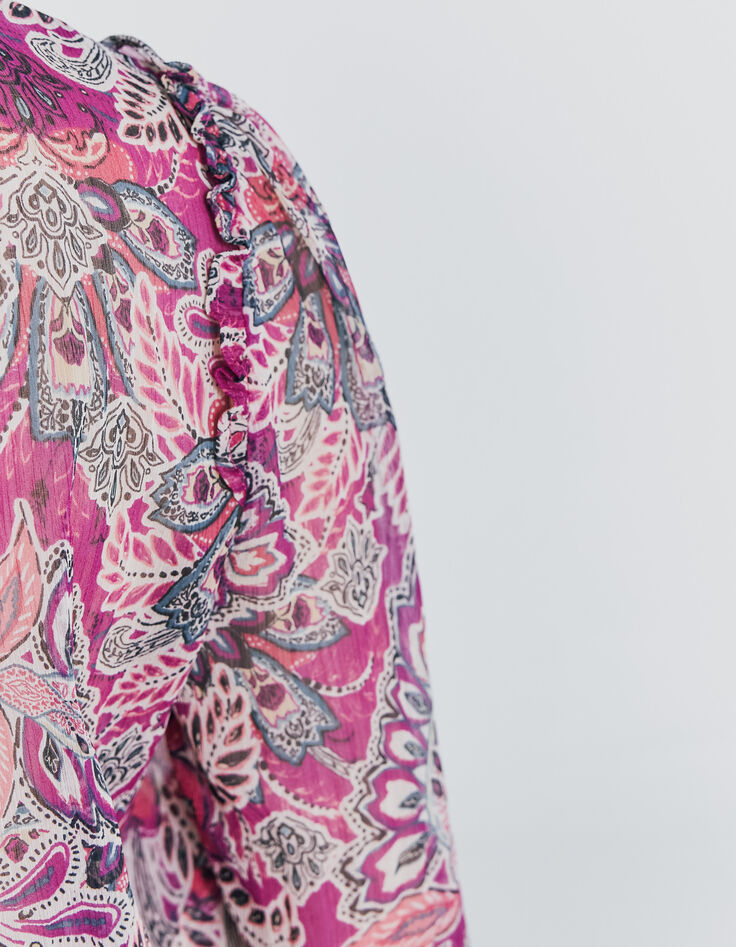 Blusa loose gasa fucsia bandana floral mujer-5