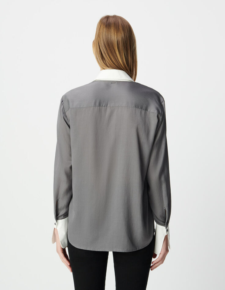 Women’s grey striped shirt with white cuffs and collar-4 Women’s grey striped shirt with white cuffs and collar-4