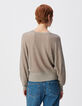 Pull chic beige tricot fantaisie paillet&eacute; ajour&eacute; Femme-3