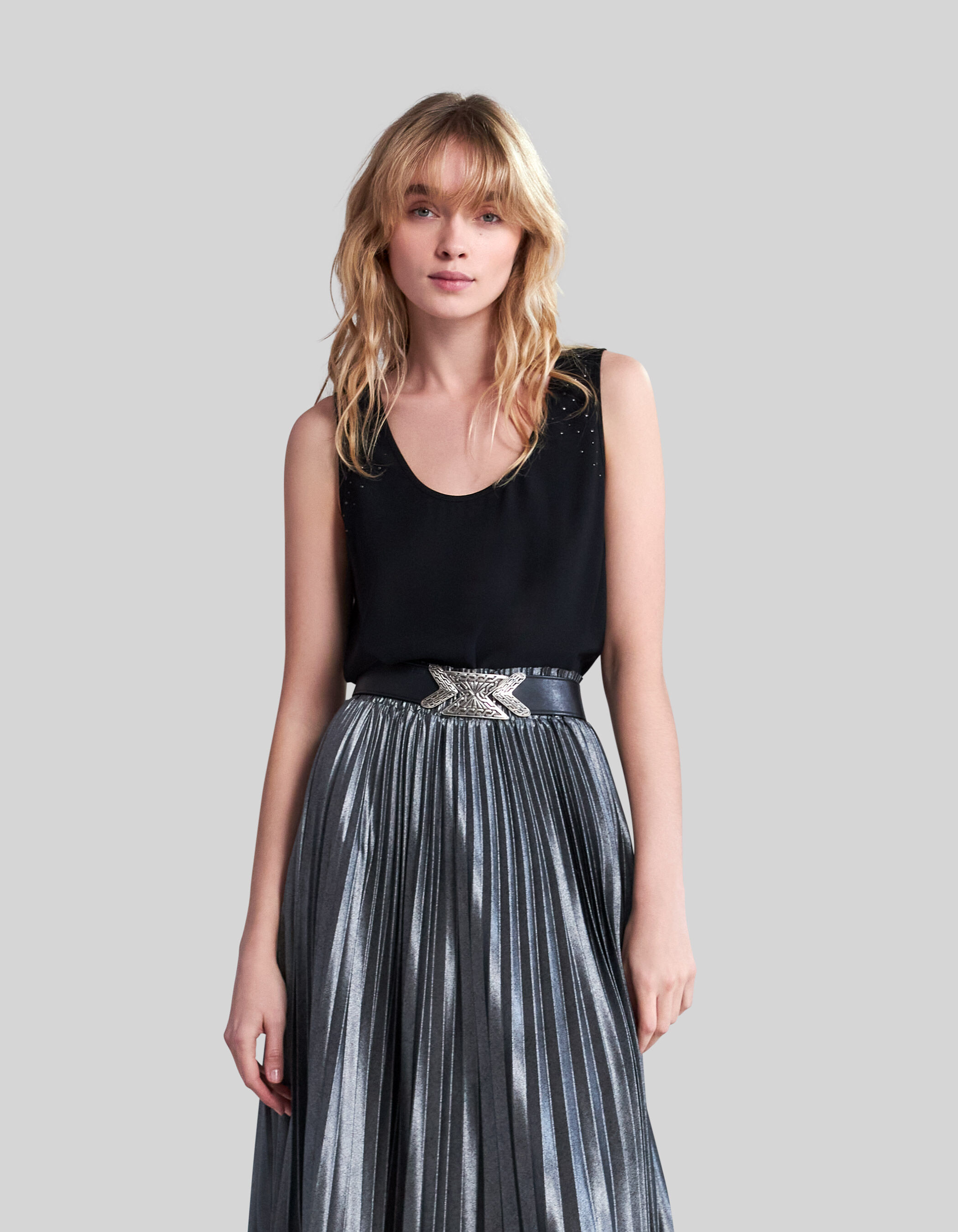Women s black recycled studded front back reversible top IKKS