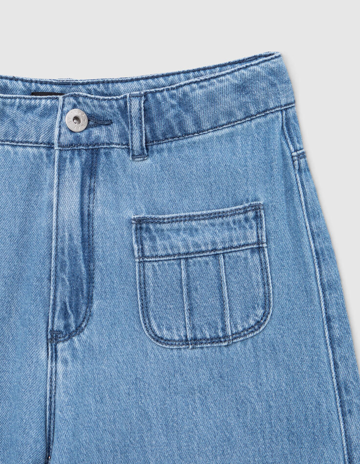 Blaue, WEITE M&auml;dchenjeans mit aufgesetzten Taschen-2