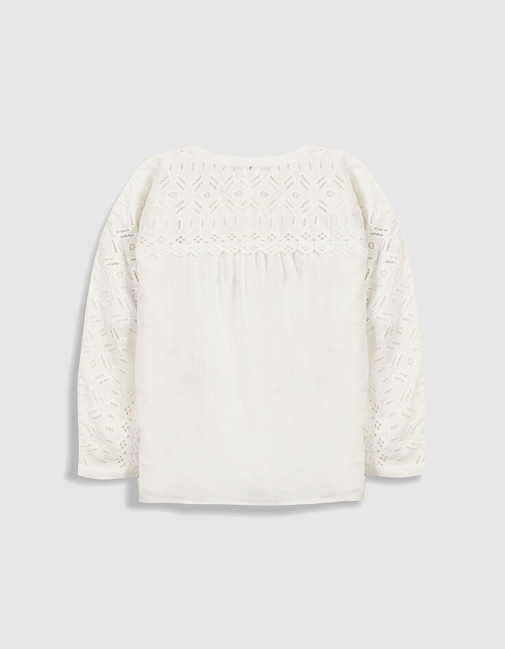 Blusa blanca de encaje para mujer-6