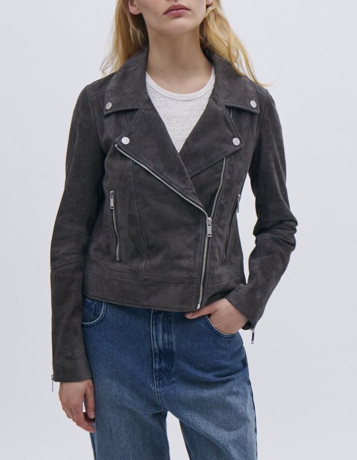 Cazadora ante gris estilo motero mujer-1