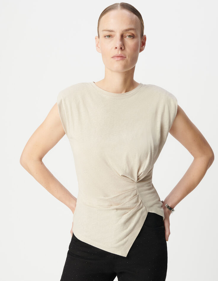 Camiseta sin mangas efecto drapeado beige Mujer-2 Camiseta sin mangas efecto drapeado beige Mujer-2