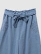 Blue maxi flowing jeans with embroidery on girls' sides-2