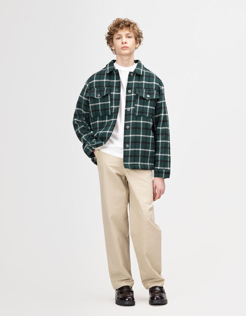 Boys’ green check fur-lined overshirt jacket - IKKS