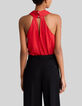 Camiseta grosella metalizada cruzada delante mujer-3