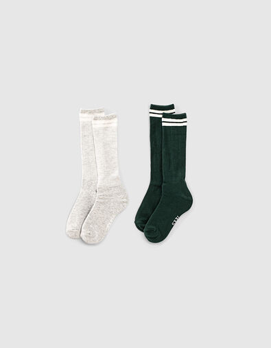 Boys’ mid-grey marl and green knee-length socks  - IKKS