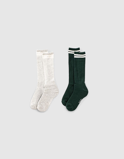 Boys’ mid-grey marl and green knee-length socks 